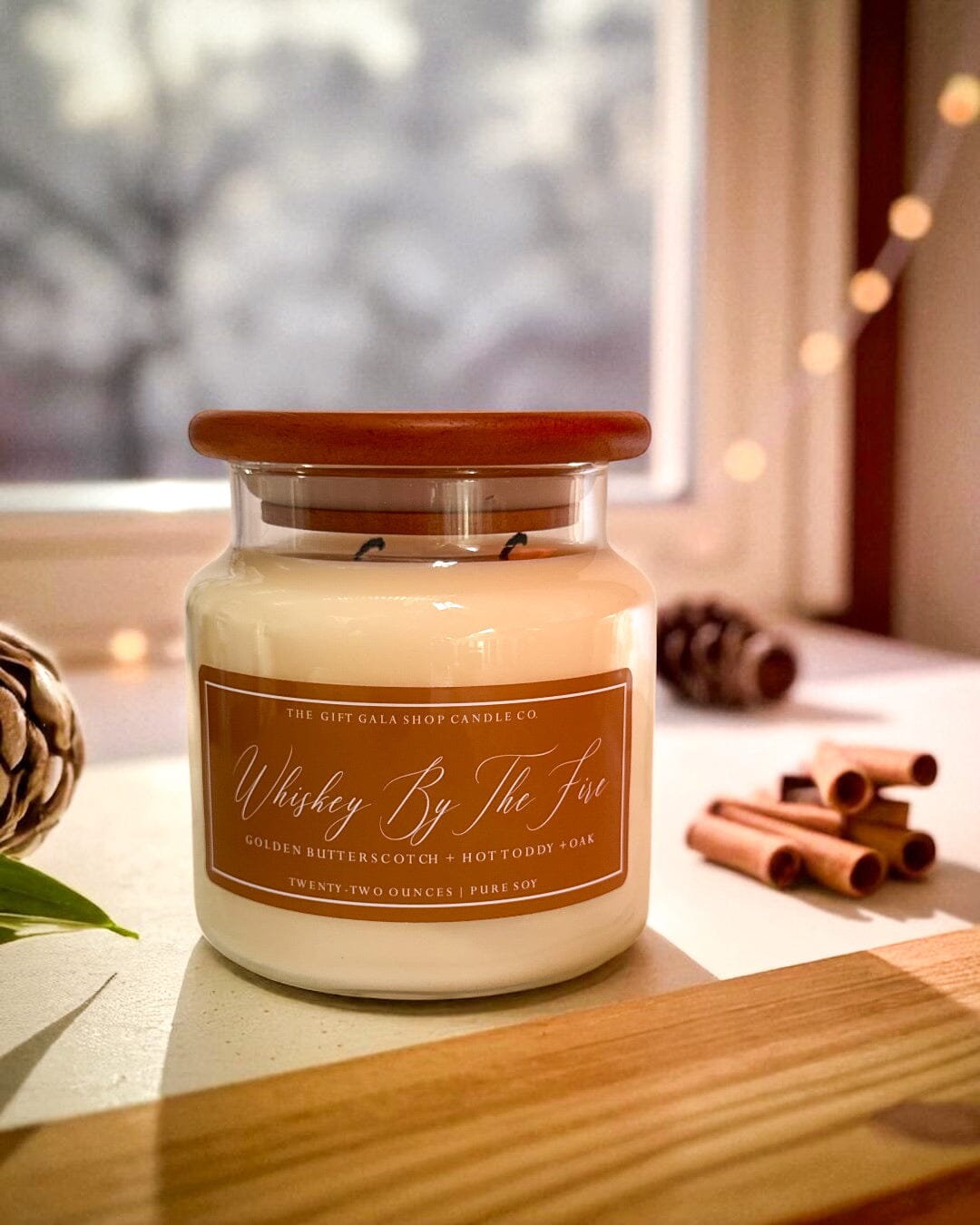 Whiskey By The Fire Soy Candle 22 oz | Large Holiday Candle | Cozy Winter Home Fragrance The Gift Gala Shop Candle Co.